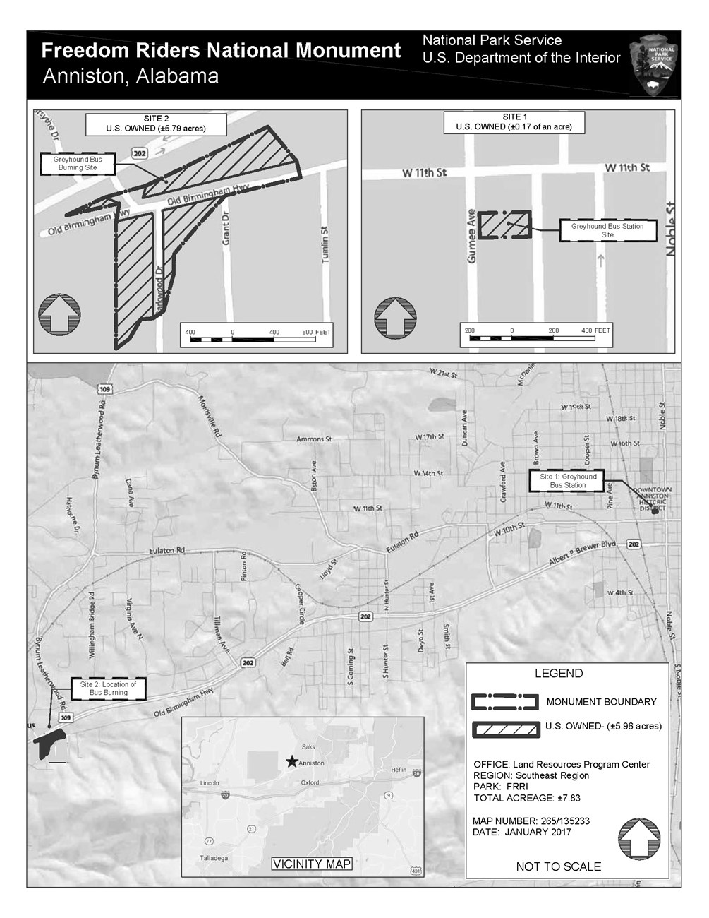 Map of Freedom Riders National Monument and surrounding area.