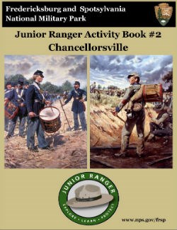 Chancellorsville Junior Ranger booklet cover; Union and Confederate drummer boys