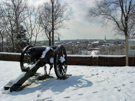 Cannon covered in snow at Chatham Manor. Cannon covered in snow at Chatham Manor.