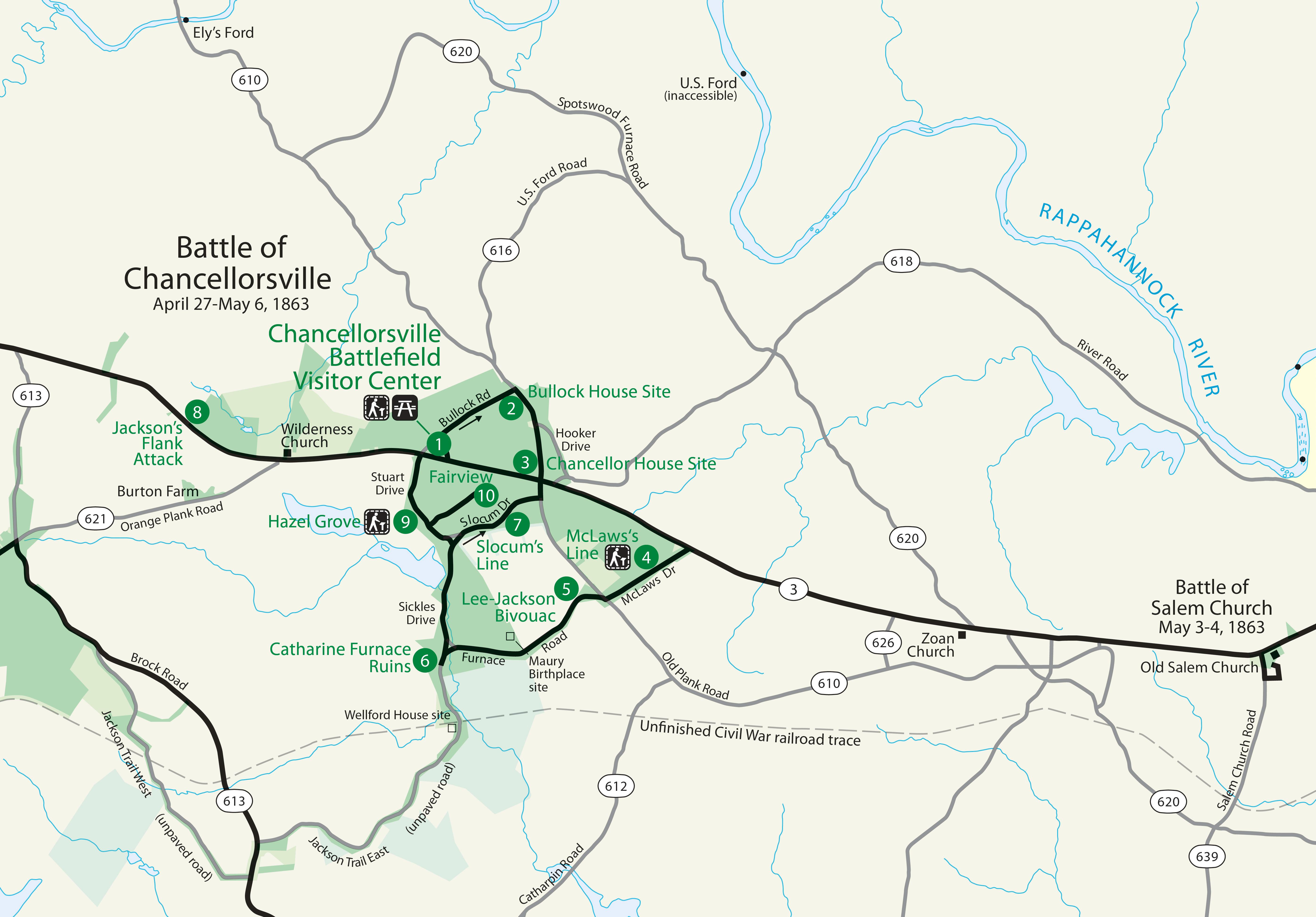 Map of Chancellorsville Battlefield driving tour