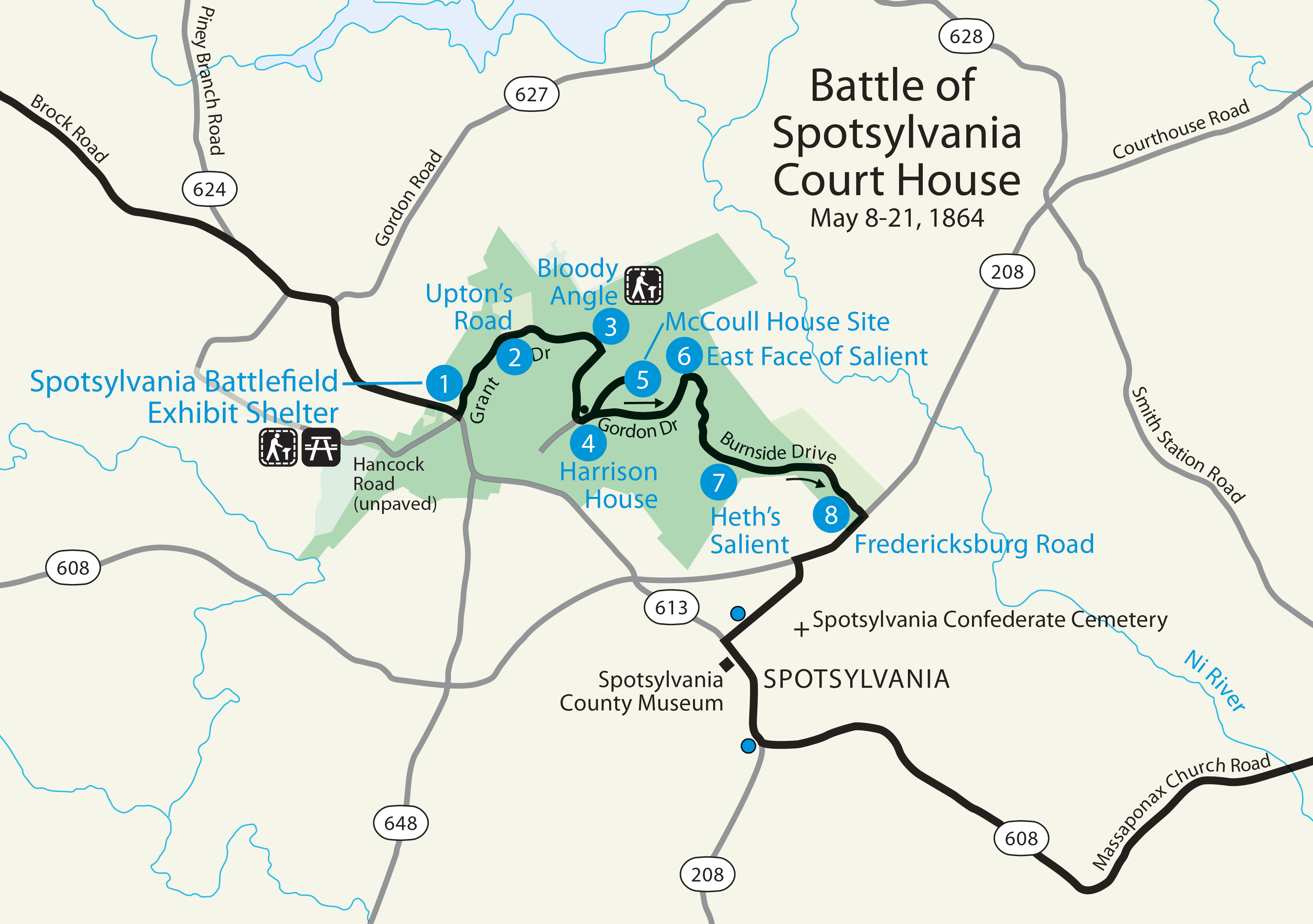 Map showing detail of Spotsylvania Battlefield