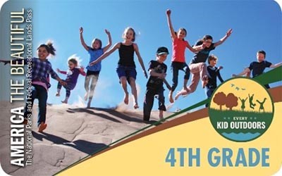 America The Beautiful Annual 4th Grade Pass; A group of kids running down a sand dune.