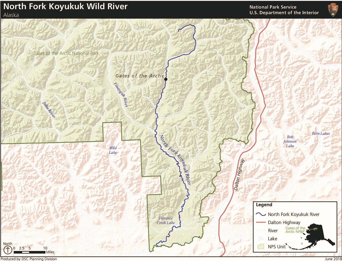 Park map of the Koyukuk Wild and Scenic River in Gates of the Arctic