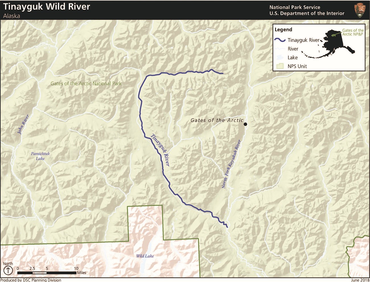 Park map of the Tinayguk Wild and Scenic River in Gates of the Arctic