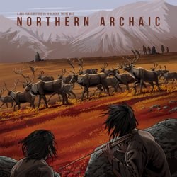 Drawing of prehistoric hunters stalking caribou in an alpine valley.