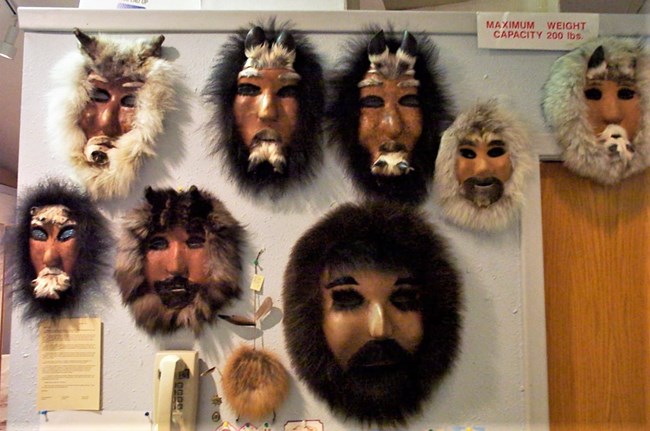 Anauktuvuk Pass Nunamuit masks on display