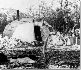 Itchalik with stove pipe and snow banked for insulation