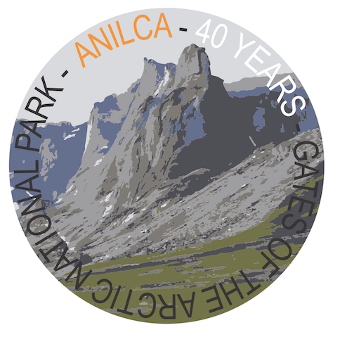 Mountain Peaks with words around the edge reading ANILCA 40 years Gates of the Arctic National Parks
