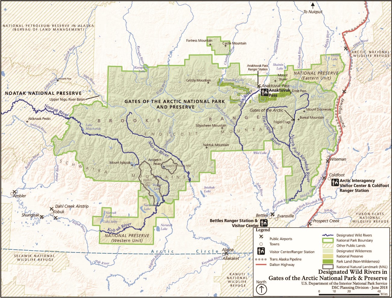 Park map of the Wild and Scenic Rivers in Gates of the Arctic