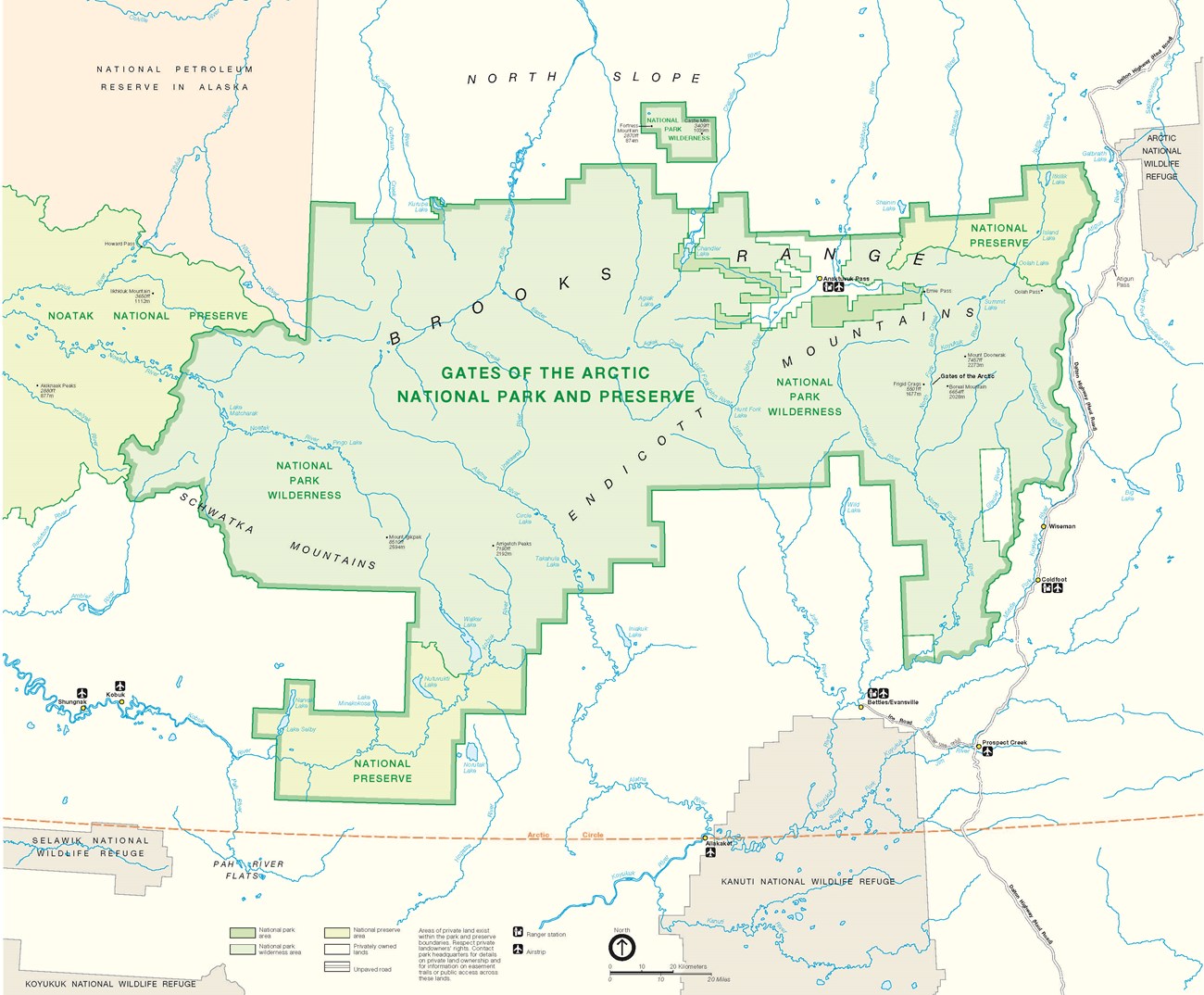 Official map of Gates of the Arctic National Park and Preserve