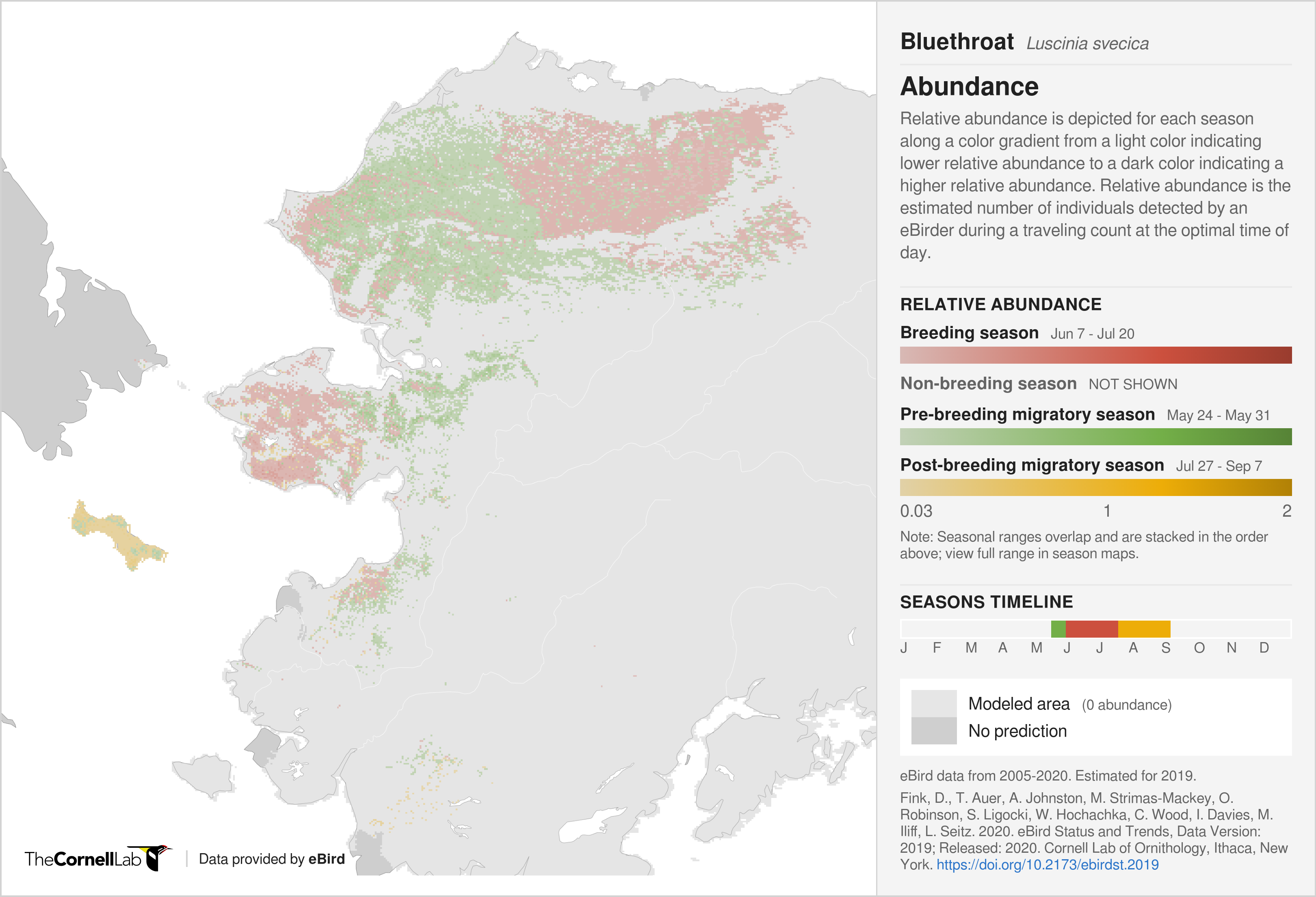 Abundance map for the Bluethroat in Alaska