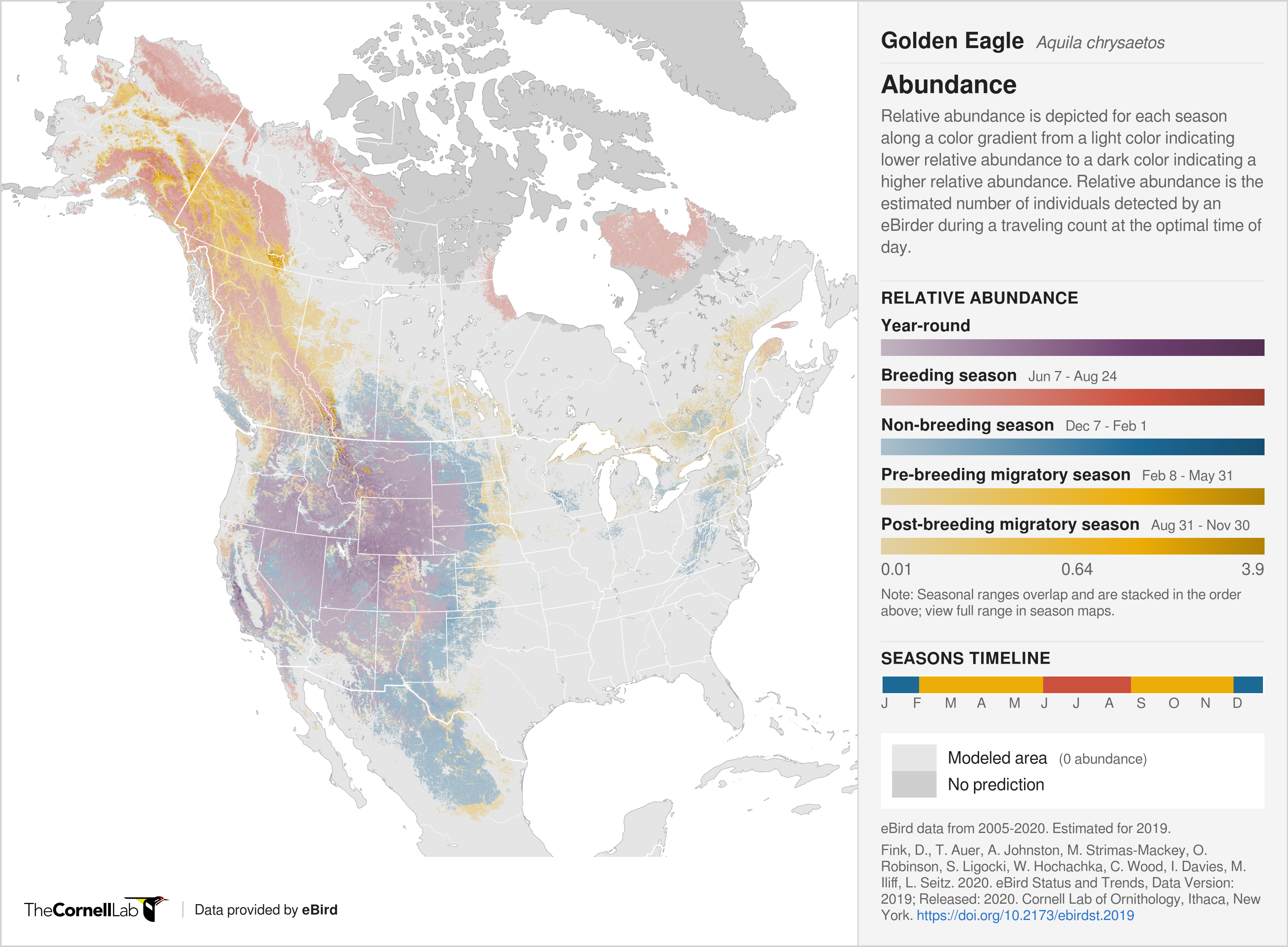 a map showing the abundance of golden eagles in north america