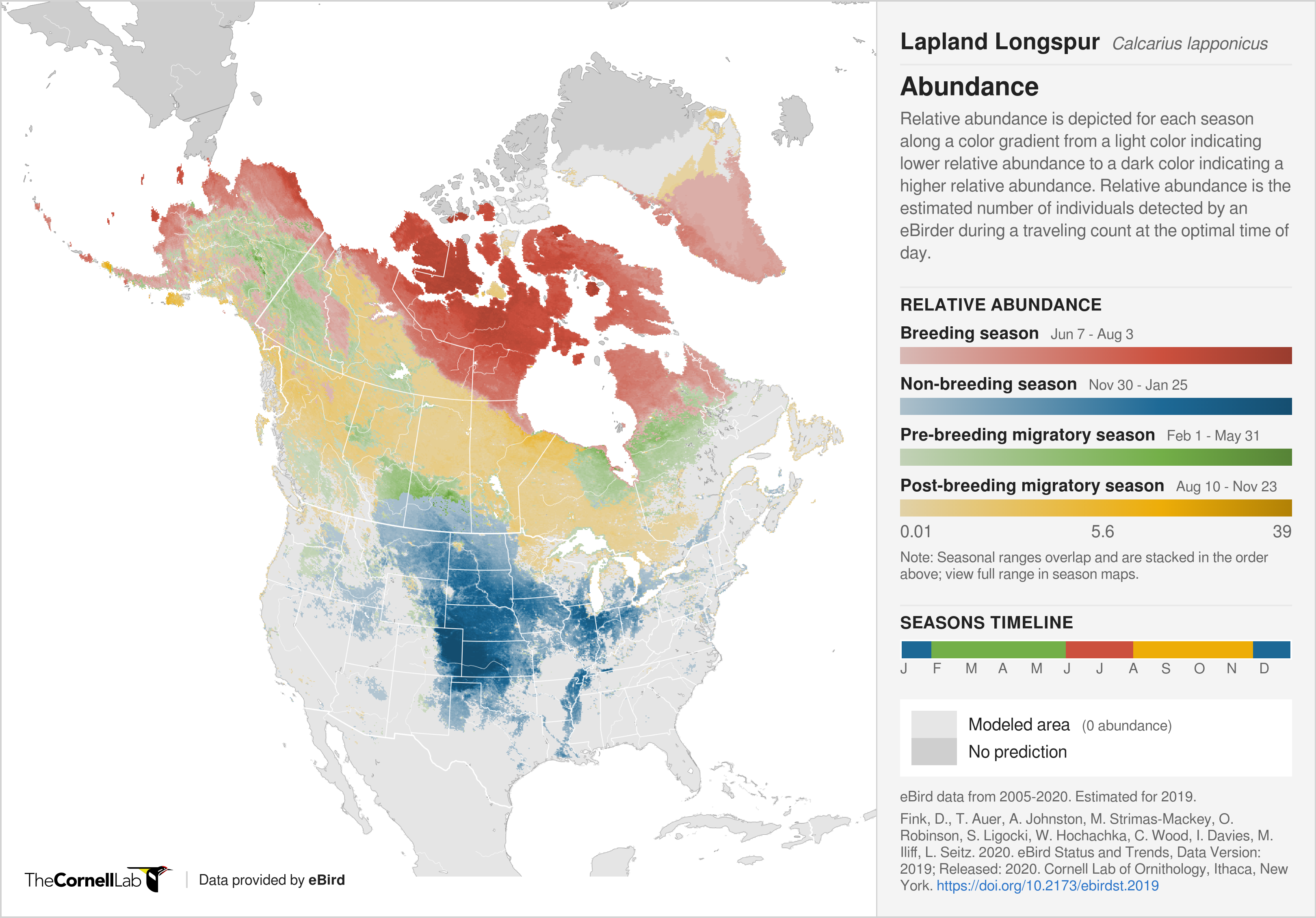 A map of lapland longspur abundance in North America