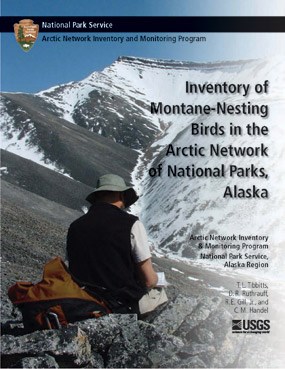 Cover of a technical report with a photo of a scientist sitting high in the mountains on a rocky slope writing notes.