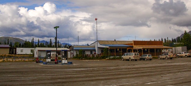View of Coldfoot truck stop including gas station, post office, and restuarant