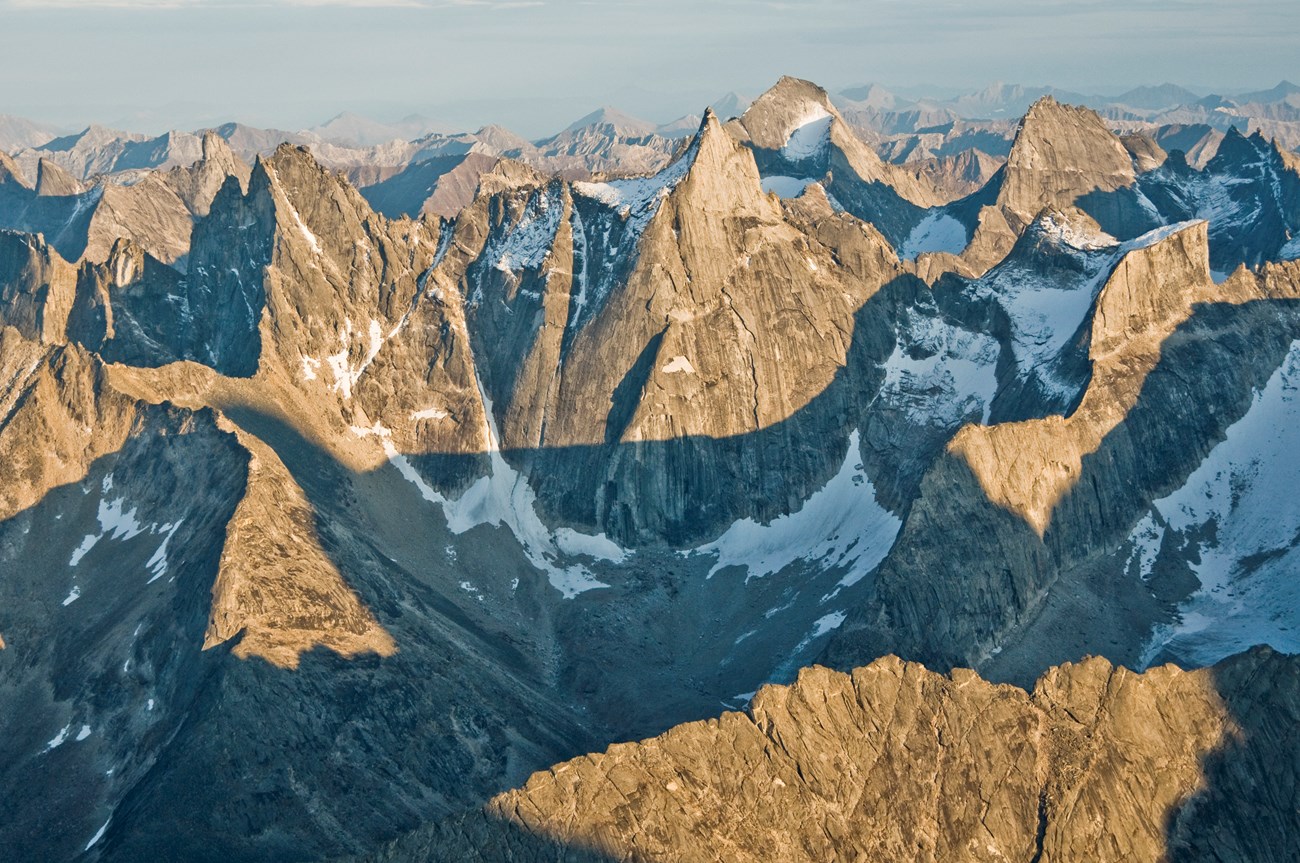 Aerial view of the Arrigetch Peaks in the central Brooks Range