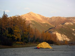 Tent on gravel bar. Tent on gravel bar.