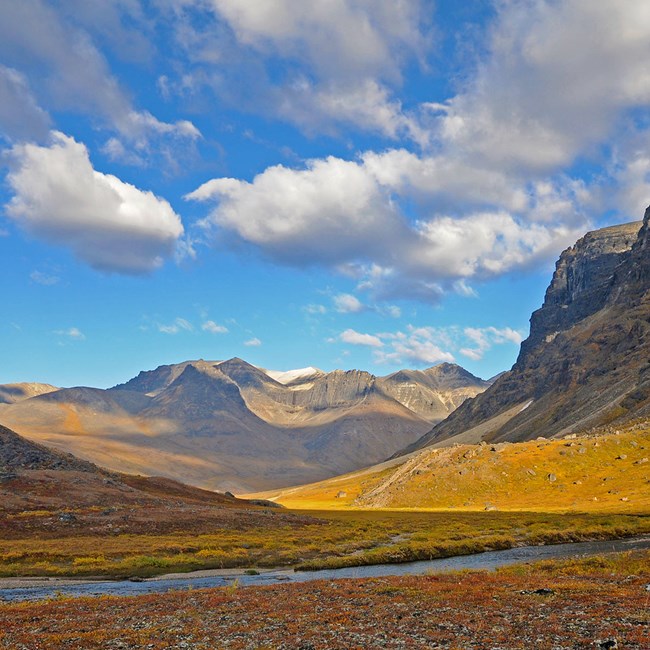 A sun lit valley in Gates of the Arctic.