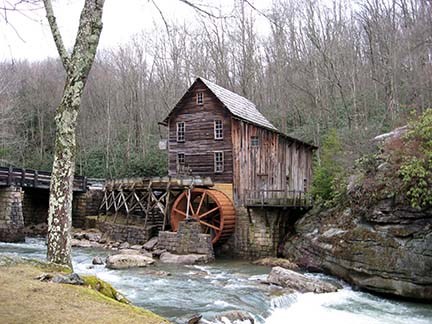 grist mill on cascading stream