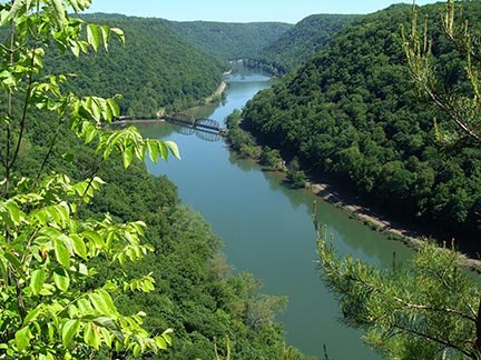 wide river flowing through a gorge