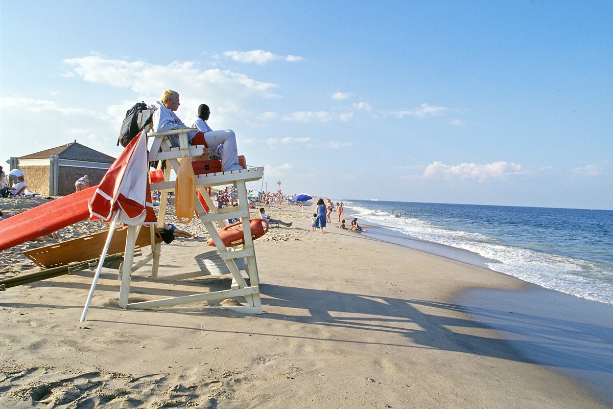 Lifeguards and visitors on the beach