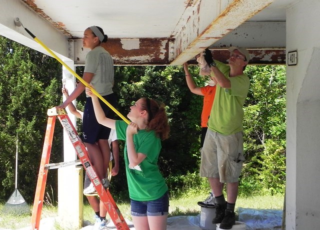 Youth from St. Charles Presbyterian Church in Missouri came to Sandy Hook in the summer of 2014 to help out. Here they paint a stand in the Nike Radar Site. Youth from St. Charles Presbyterian Church in Missouri came to Sandy Hook in the summer of 2014 to help out. Here they paint a stand in the Nike Radar Site.