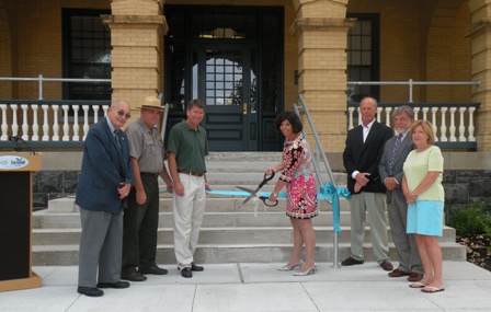 Dr. Howard Parish, NJMSC/NJSG; Unit Coordinator Pete McCarthy, NPS; State Senator Sean T. Kean; Executive Director Claire Antonucci, NJMSC/NJSG; Guy Hembling, Hembling and Son Construction; Robert DeSantis, Kaplan Gaunt DeSantis; Deb Meehan, NJMSC/NJSG.