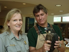 Renay with peregrine falcon