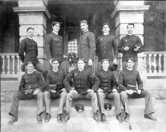 Silent Western star Tom Mix shown when he was a solider at Fort Hancock. He is the middle soldier in the front row