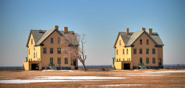 Two historic structures on Officers Row, Fort Hancock.