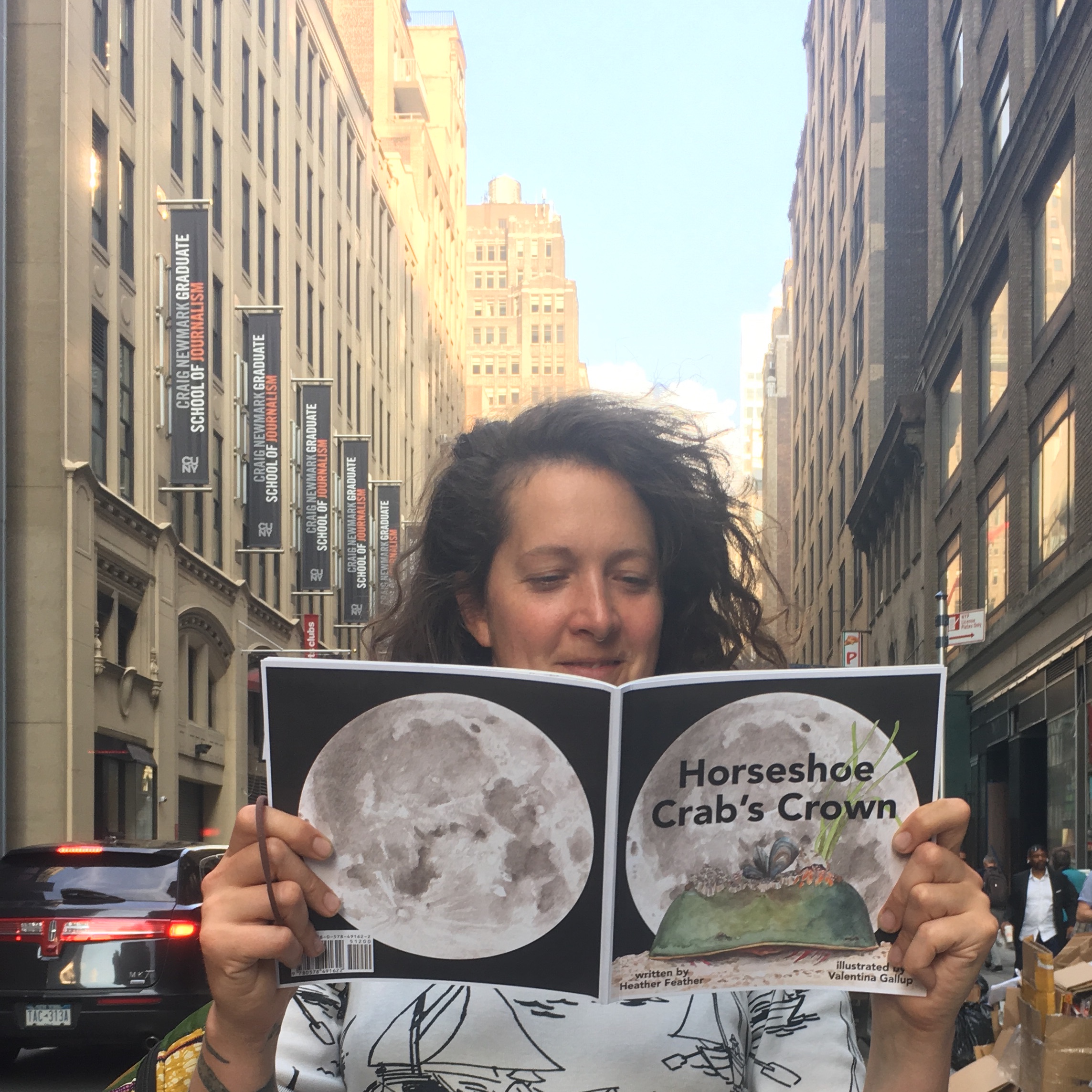 Heather Feather and Horseshoe Crab's Crown author Heather Feather with her book in NYC