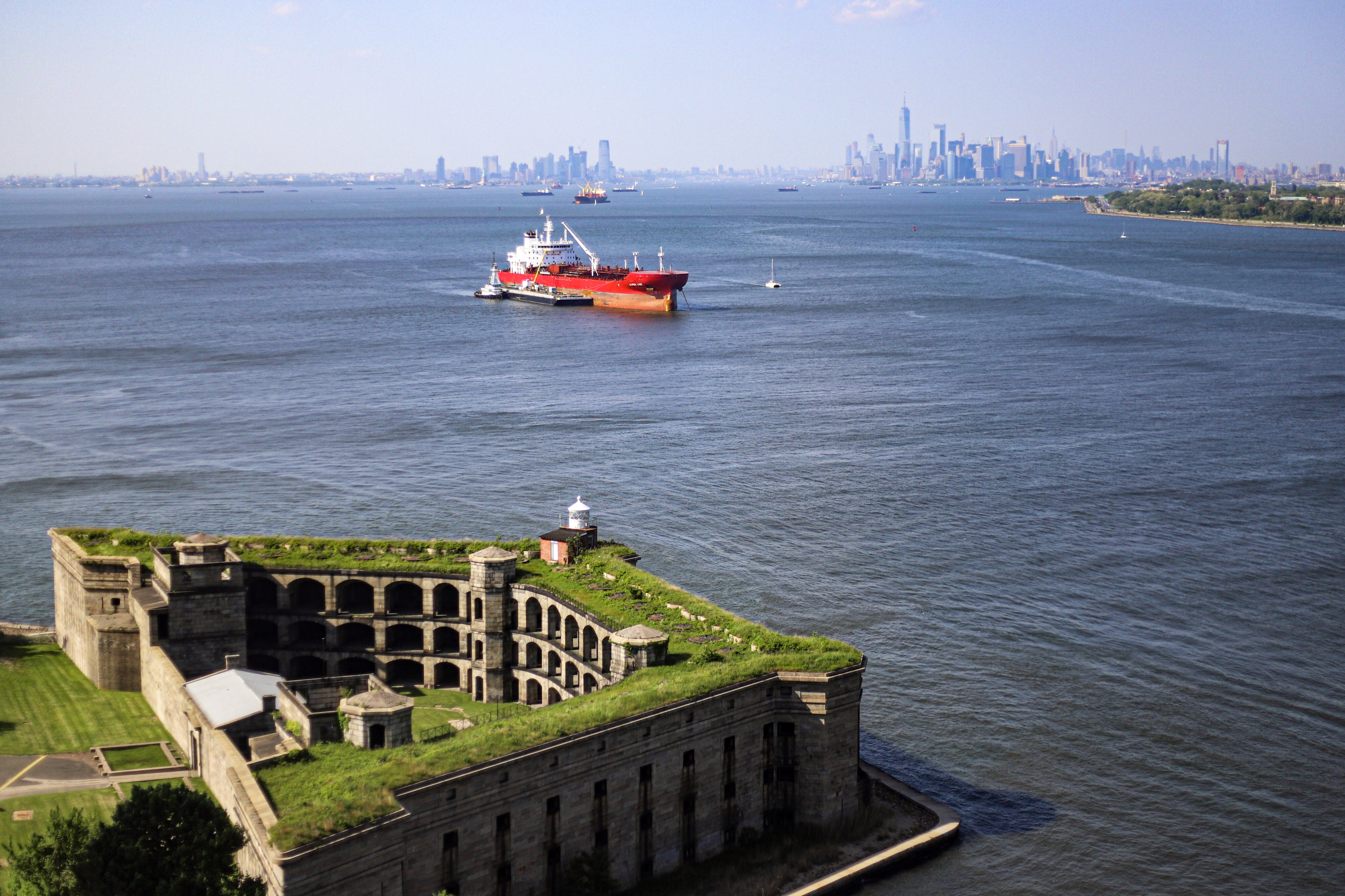 Battery Weed at Fort Wadsworth looking north to New York Harbor photograph of Battery Weed and New York Harbor