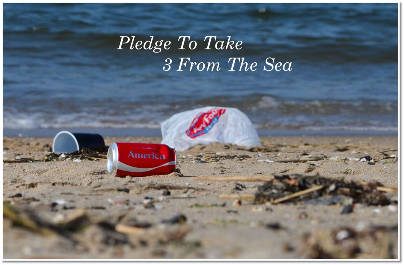 Picture of three items of garbage on Coney Island Beach, Brooklyn NYC