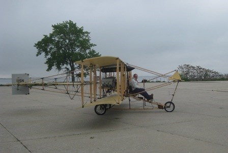 The replica of the 1911 aircraft arrived during a brief window of opportunity as the weather broke.