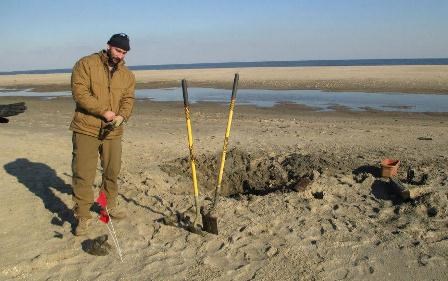 After severe storms, beaches at Sandy Hook--formerly an Army base--need to be checked for explosives. This unexploded ordnance was located after Hurricane Sandy.
