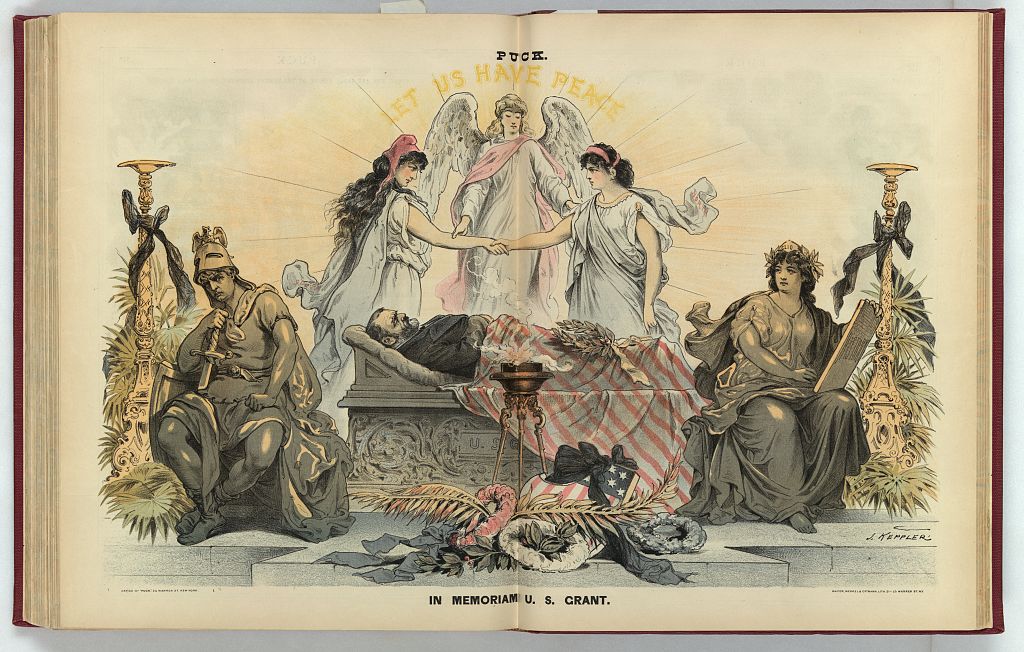 Drawing - The body of Ulysses Grant is laying on a catafalque, with 3 angels standing above. Drawing - The body of Ulysses Grant is laying on a catafalque, with 3 angels standing above.