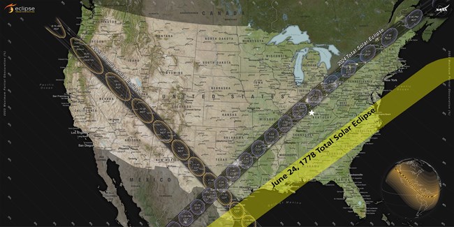 The path of the 1778, in yellow cutting across the southern tip of Texas the Gulf of Mexico, Loiusiana, Alabama, Georgia, South and North Carolina, Eastern Virginia and just grazing the southern end of Delaware