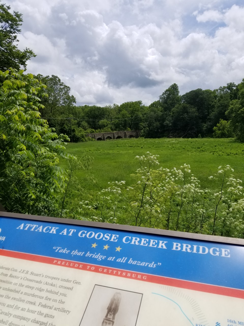 A Historical Markers Stands to Describe the Action at Goose Creek Bridge