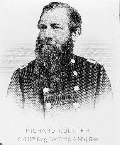 Engraved lithograph showing a bearded Colonel Richard Coulter wearing a U.S. Civil War officer's uniform