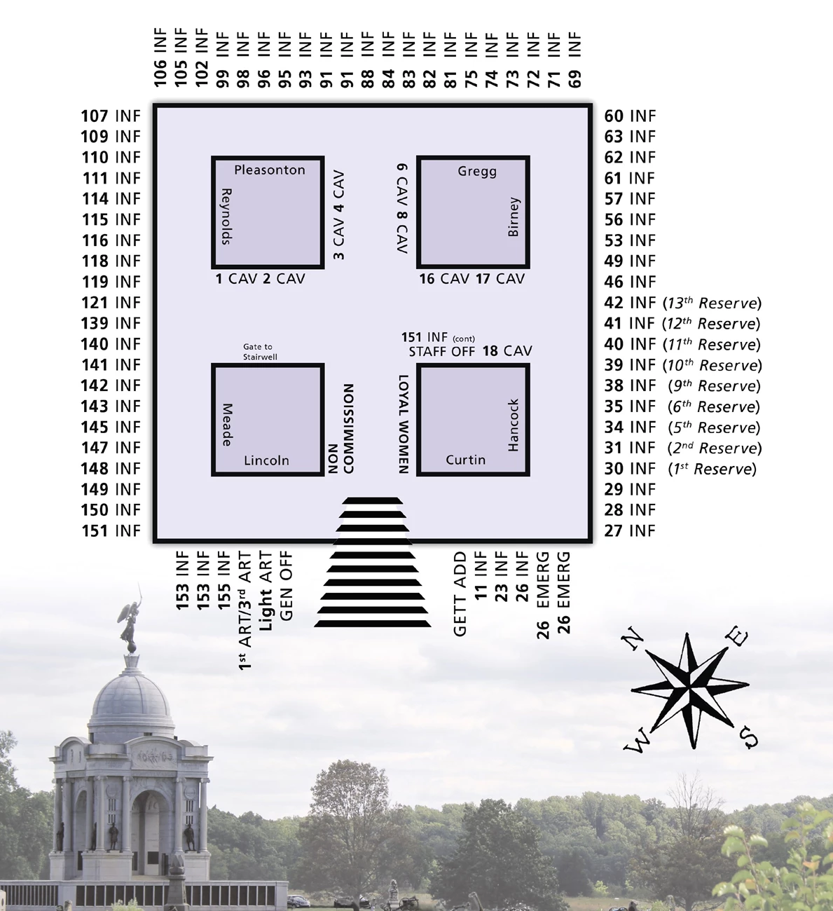 PA Monument_pages-to-jpg-0001 A diagram of the locations of each regimental tablet on the Pennsylvania Memorial
