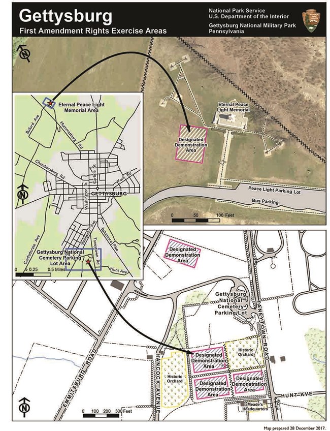 A map that shows the various first amendment areas of the park.