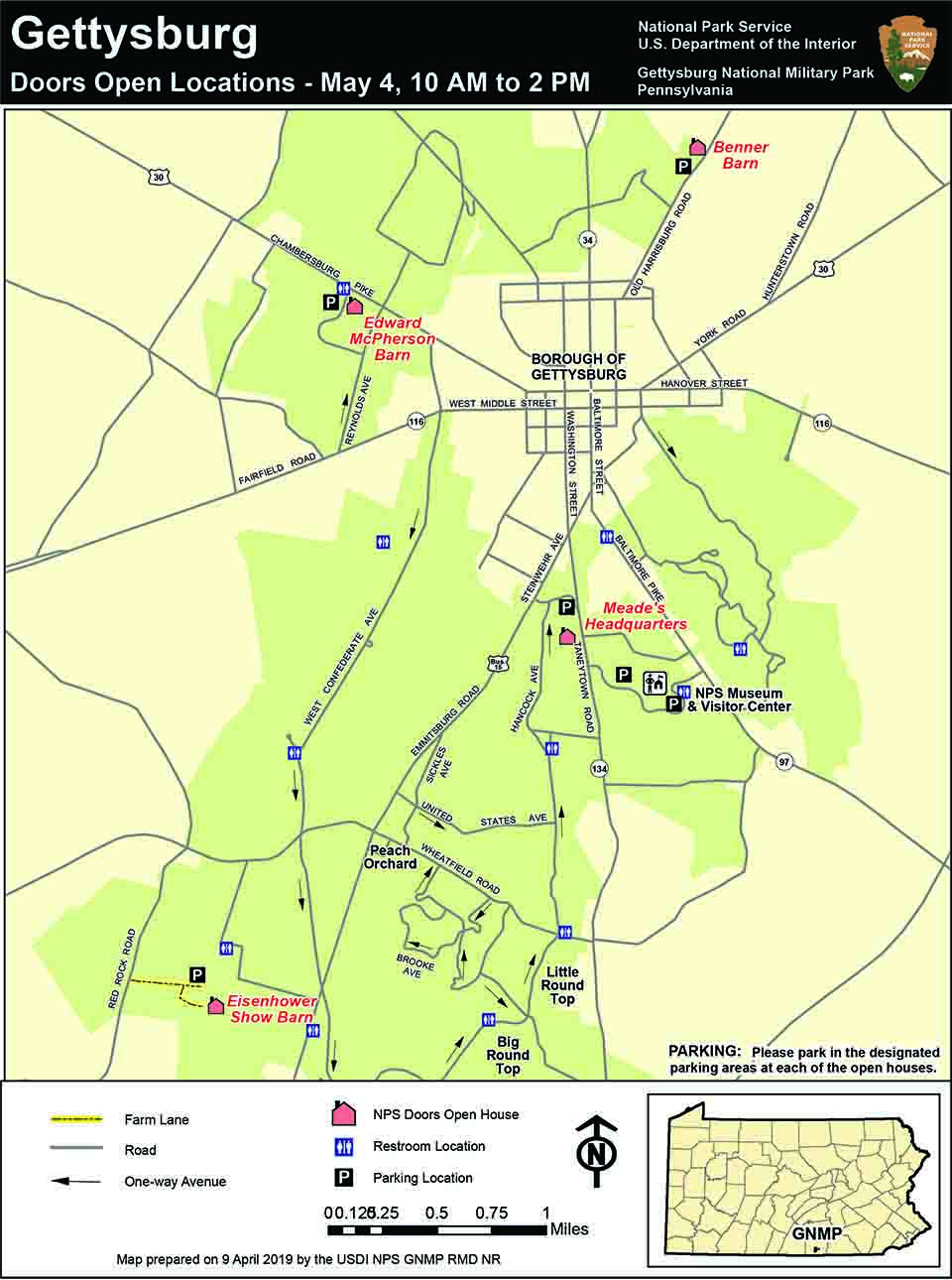 A map of the four structures that will be open to the public for the Doors Open event.