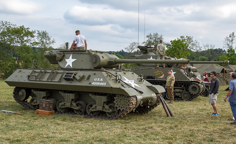 Visitors get a closer look at an M4 Sherman tank at the Eisenhower National Historic Site World War II weekend.