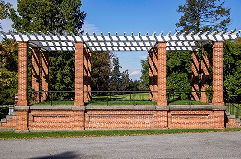 The Rostrum is an outdoor red brick speakers stand.