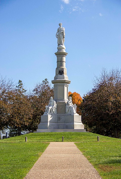 The Soldiers' National Monument stands at the center of the Soldiers' National Cemetery.