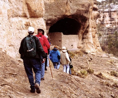 Visitors approaching the ruins on tour. Visitors approaching the ruins on tour.