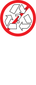 Recycle symbol with a question mark and a red not allowed graphic