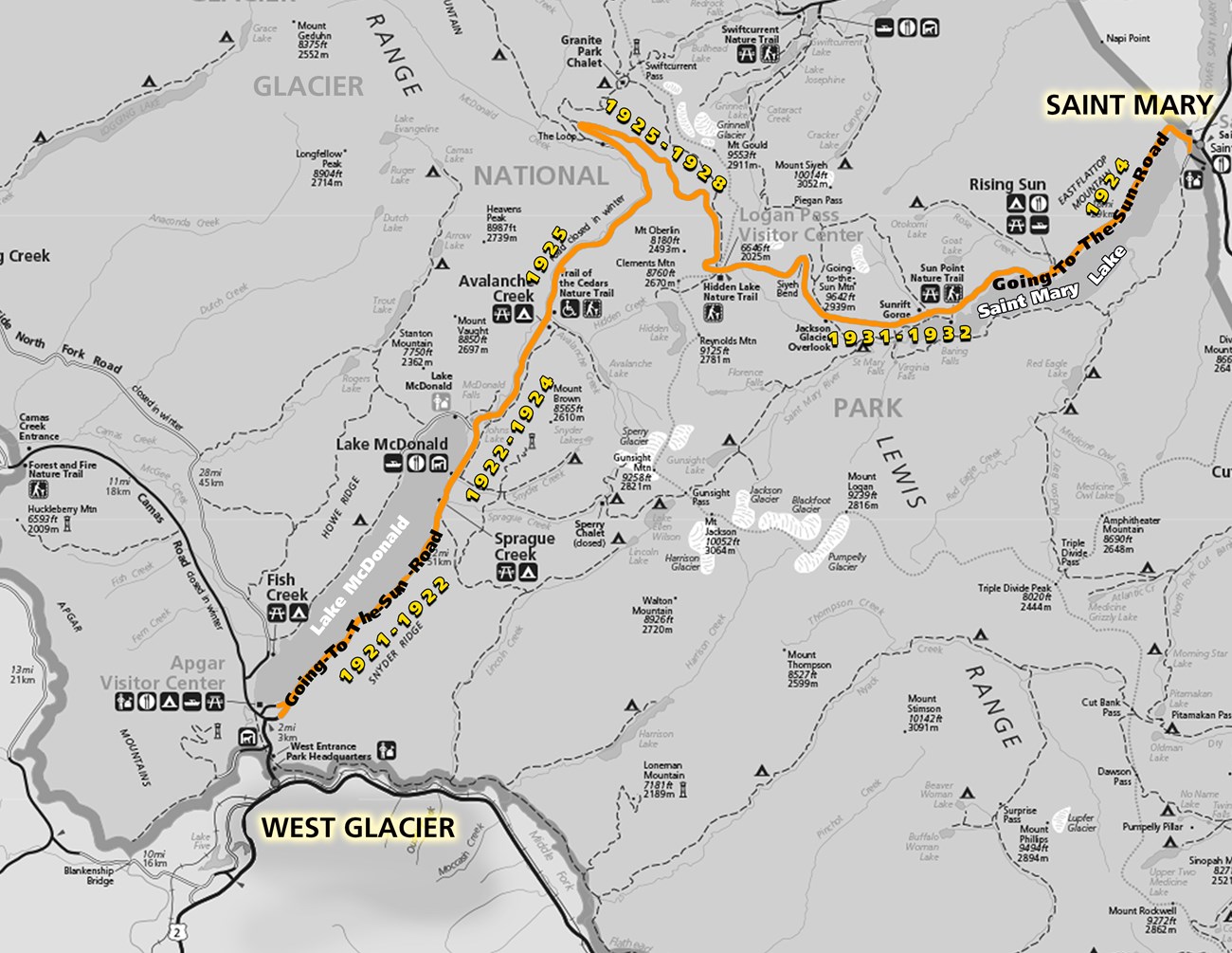 A graphic depicting the stages of construction of the road by year