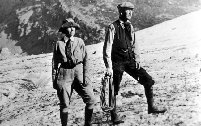 Dr. and Mrs. George Bird Grinnell on Grinnell Glacier in 1932