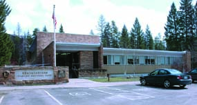 Front entrance to brick Headquarters building